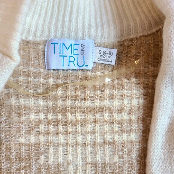 Time And Tru Women’s Cardigan 4-6 Tan Nordic Sweater Aztec Fall Oversized Long - Picture 5 of 9